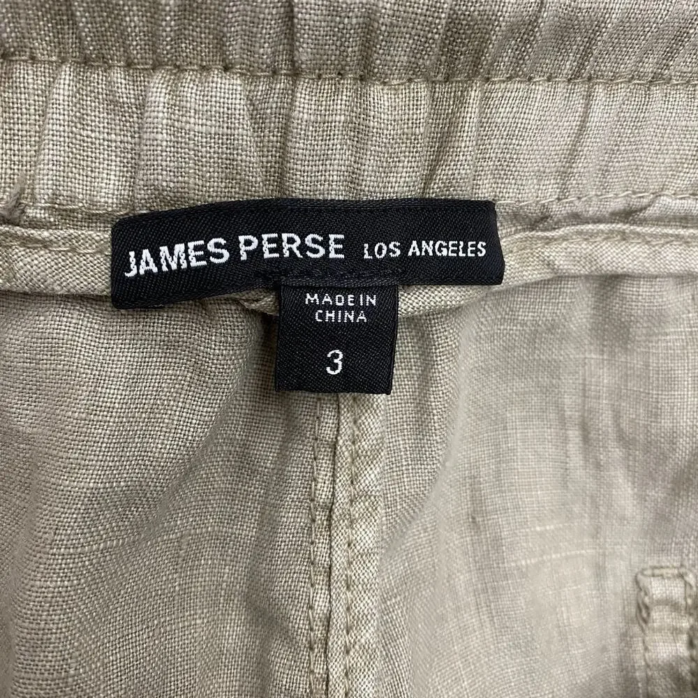 James Perse Men’s 100% Linen Drawstring Shorts Size 3 Beige Coastal Quiet Luxury